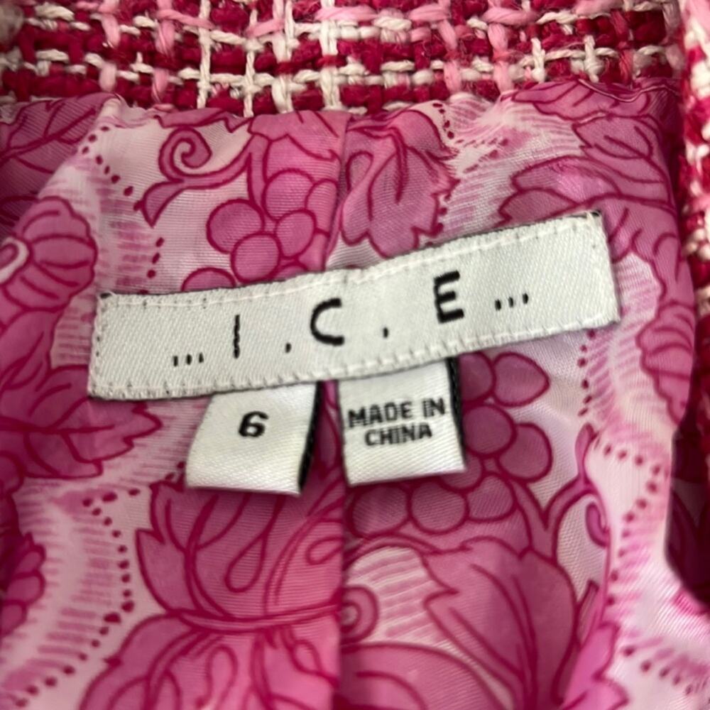 I.C.E. Pink Woven Silk Blend Suit Jacket Blazer Woman Size 6 Jewel Buttons - Picture 4 of 12